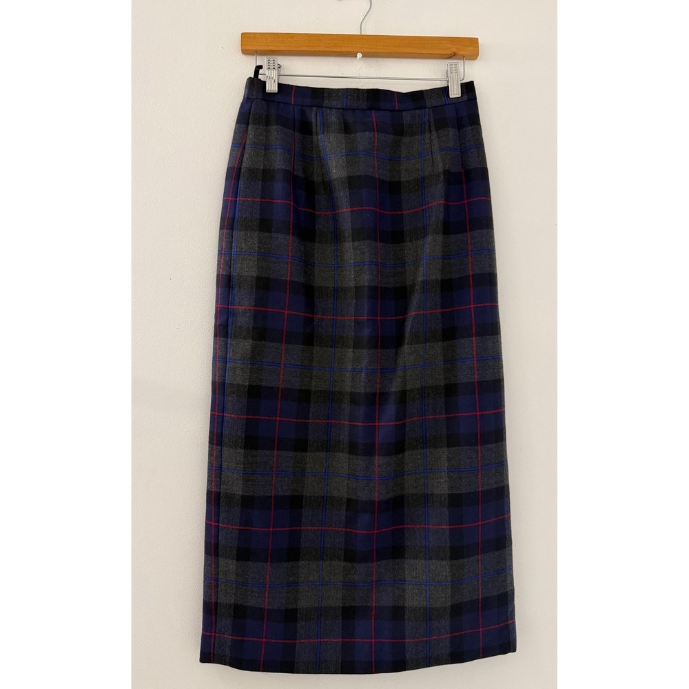 Talbots Women's Petites Navy Blue Plaid 100% Wool Maxi Skirt Size 6P Academia